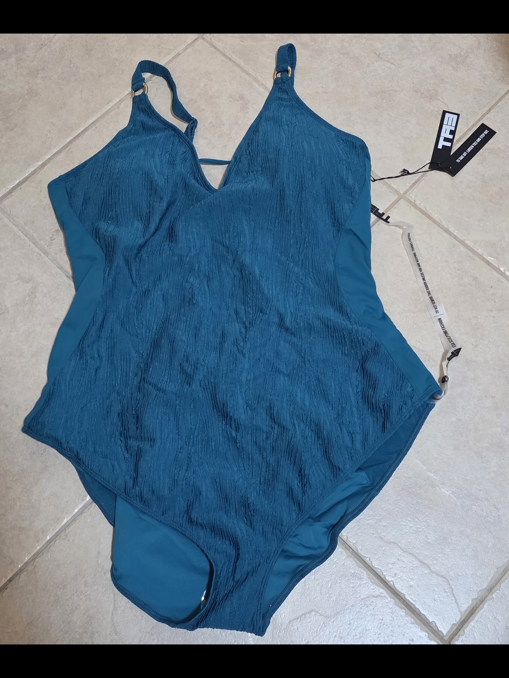 TA3 Plungey Ring Wavy Oceana Teal Blue One-Piece Swimsuit 4x Short NWT New